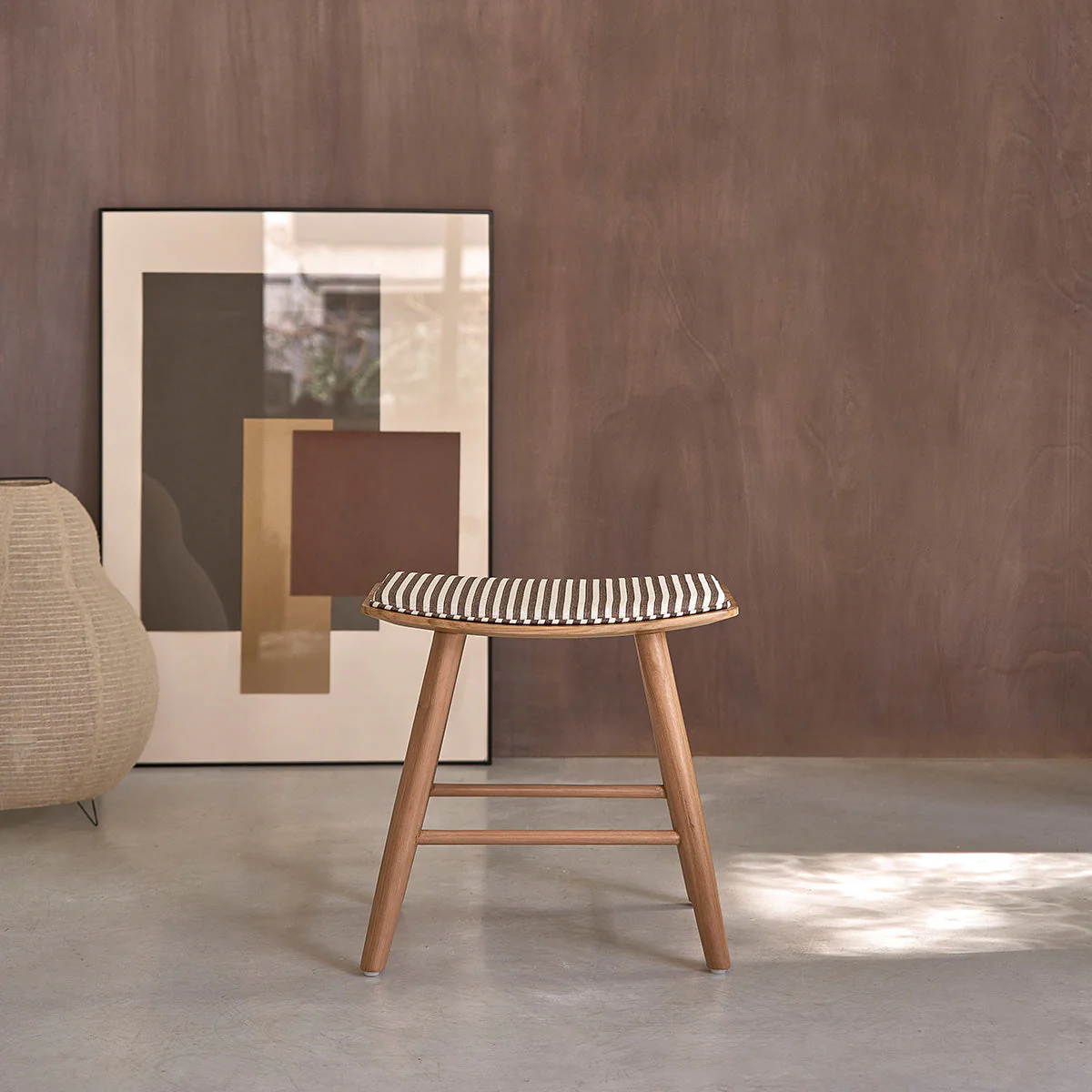 Tabouret Ambre - Teck - Rayures Marron Et Beige - Image 4